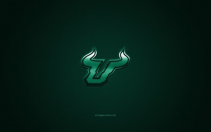 South Florida Bulls logo, club di football Americano, NCAA, logo verde, verde contesto in fibra di carbonio, football Americano, Tampa, Florida, USA, South Florida Bulls
