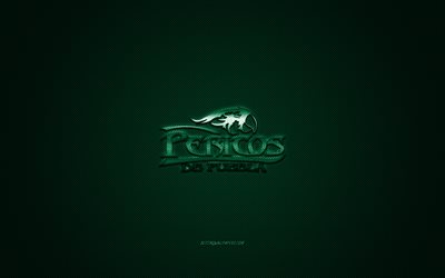 Pericos de Puebla logo, Meksika beyzbol kul&#252;b&#252;, LMB, yeşil logo, yeşil karbon fiber arka plan, beyzbol, Meksika Beyzbol Ligi, Puebla, Meksika, Pericos de Puebla