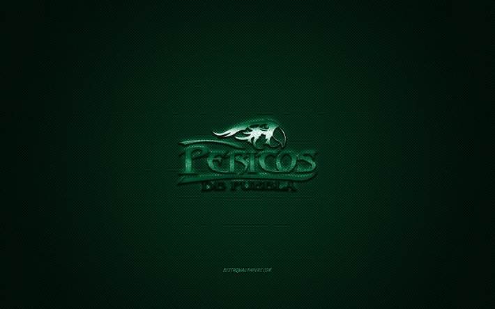 Pericos de Puebla logo, Meksika beyzbol kul&#252;b&#252;, LMB, yeşil logo, yeşil karbon fiber arka plan, beyzbol, Meksika Beyzbol Ligi, Puebla, Meksika, Pericos de Puebla