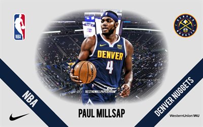 Paul Millsap, Denver Nuggets, Amerikkalainen Koripalloilija, NBA, muotokuva, USA, koripallo, Pepsi Center, Denver Nuggets-logo
