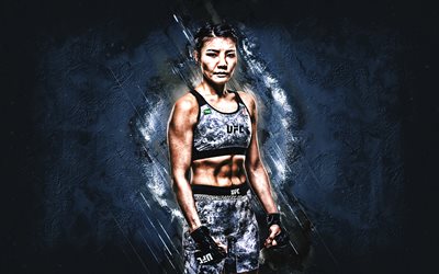 Ji Yeon Kim, MMA, UFC, Sul-coreano lutador, retrato, a pedra azul de fundo, Ultimate Fighting Championship