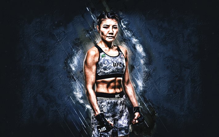 Ji Yeon Kim, MMA, UFC, corea del Sur luchador, retrato, la piedra azul de fondo, Ultimate Fighting Championship