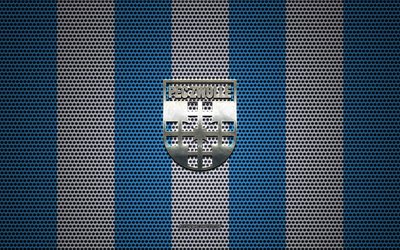 pec zwolle-logo, holl&#228;ndische fu&#223;ball-club, metall-emblem, blau-wei&#223;en metall mesh-hintergrund, pec zwolle, eredivisie, zwolle, niederlande, fu&#223;ball