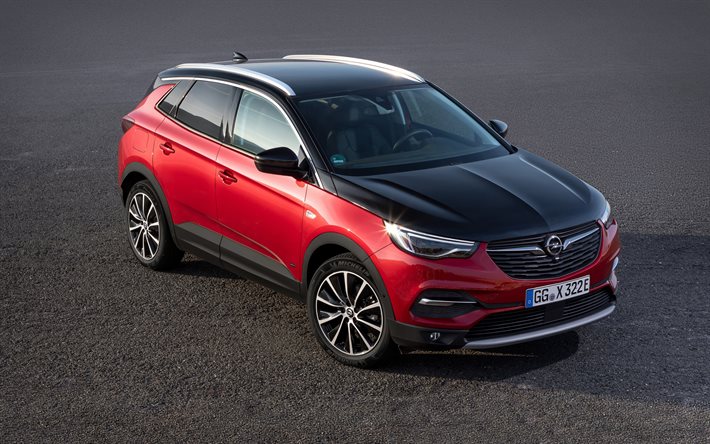 Opel Grandland X, 2020, Hybrid, red crossover, exterior, front view, new red Grandland X, German cars, Opel