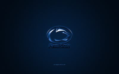 Penn State Nittany Lions logosu, Amerikan Futbol Kul&#252;b&#252;, NCAA, mavi logo, mavi karbon fiber arka plan, Amerikan Futbolu, University Park, Pennsylvania, ABD, Penn State Nittany Lions, Pennsylvania Eyalet &#220;niversitesi
