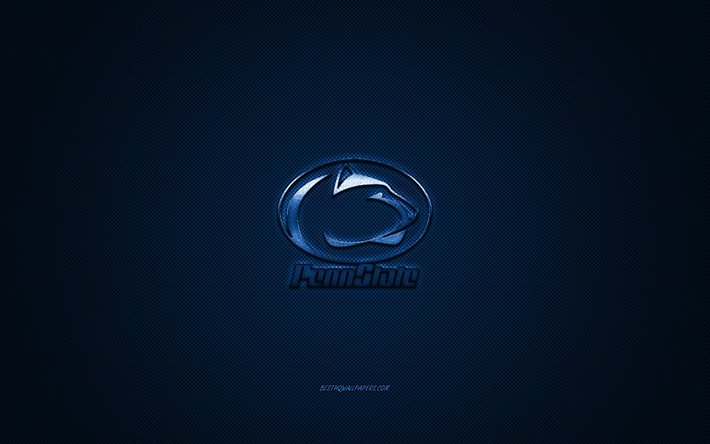 Penn State Nittany Lions logo, club di football Americano, NCAA, logo blu, blu in fibra di carbonio sfondo, football Americano, University Park, Pennsylvania, USA, Penn State Nittany Lions, Universit&#224; di Stato della Pennsylvania
