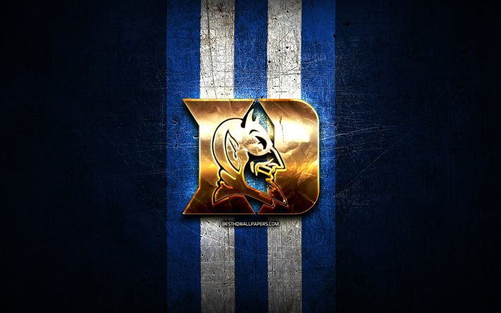 Duke Blue Devils, kultainen logo, NCAA, sininen metalli tausta, american football club, Duke Blue Devils logo, amerikkalainen jalkapallo, USA
