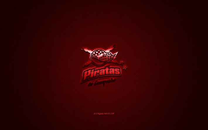 Piratas de Campeche logo, Mexican baseball club, LMB, red logo, red carbon fiber background, baseball, Mexican Baseball League, Campeche Pirates, Campeche, Mexico, Piratas de Campeche