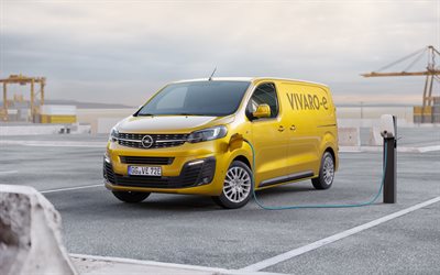 Opel Vivaro-e, 2020, furgone Elettrico, esterno, giallo Vivaro, vista frontale, giallo minivan, elettrico, auto, Opel