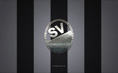 SV Sandhausen logo, German football club, metal emblem, black white metal mesh background, SV Sandhausen, 2 Bundesliga, Sandhausen, Germany, football
