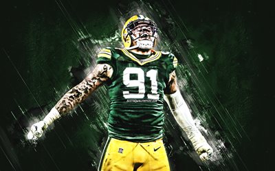 Preston Smith, Green Bay Packers, NFL, portrait, american football, green stone background, National Football League, Mississippi State University