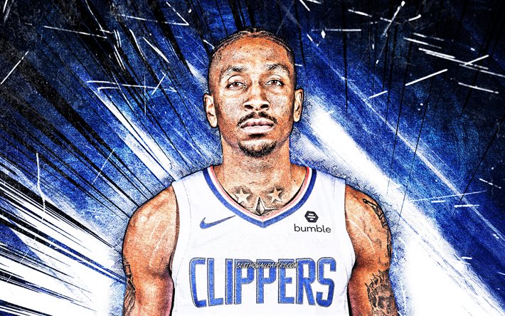 4k, Rodney McGruder, grunge art, Los Angeles Clippers, NBA, basketball, blue abstract rays, Rodney Christian McGruder, USA, Rodney McGruder Los Angeles Clippers, creative, Rodney McGruder 4K, LA Clippers