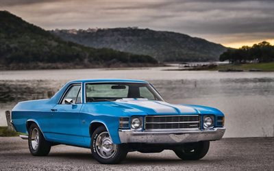 Chevrolet El Camino, tuning, 1971 cars, retro cars, 1971 Chevrolet El Camino, blue pickup, american cars, Chevrolet