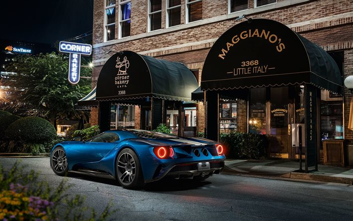 Ford GT, 2020, rear view, exterior, blue sports coupe, supercar, american sports cars, Ford