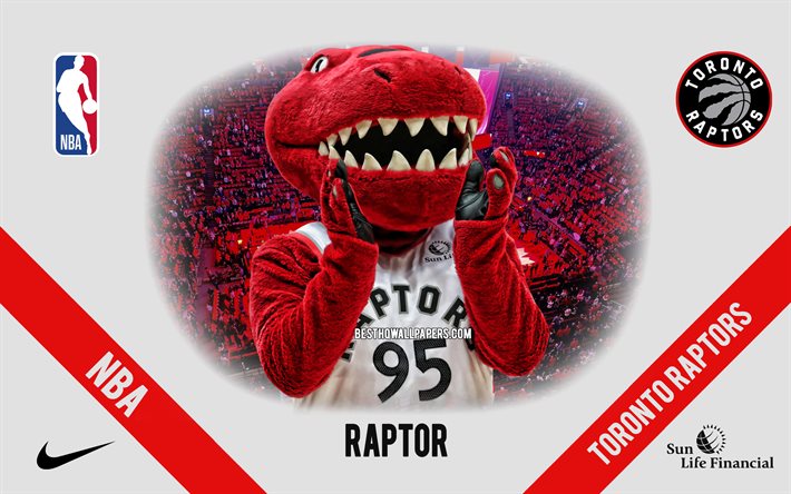 Raptor, mascota, Raptors de Toronto, de la NBA, retrato, estados UNIDOS, baloncesto, mascota de los Raptors de Toronto, Scotiabank Arena, Toronto Raptors logotipo
