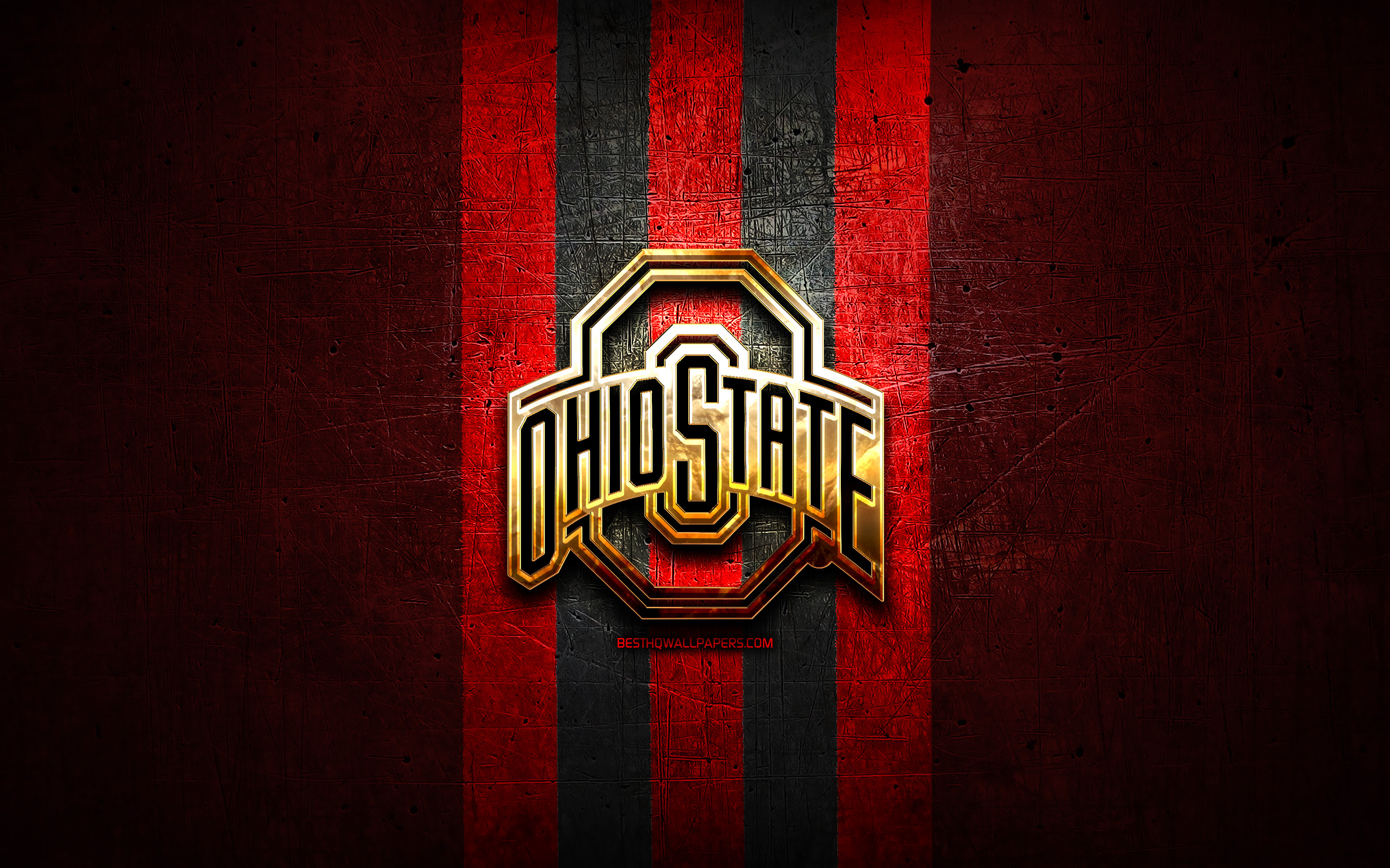 Download wallpapers Ohio State Buckeyes, golden logo, NCAA, red metal