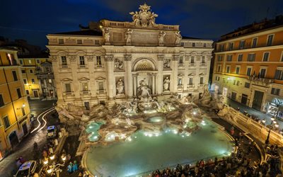 Trevi Fountain, view from above, Rome, landmark, evening, fountain, sunset, Italy