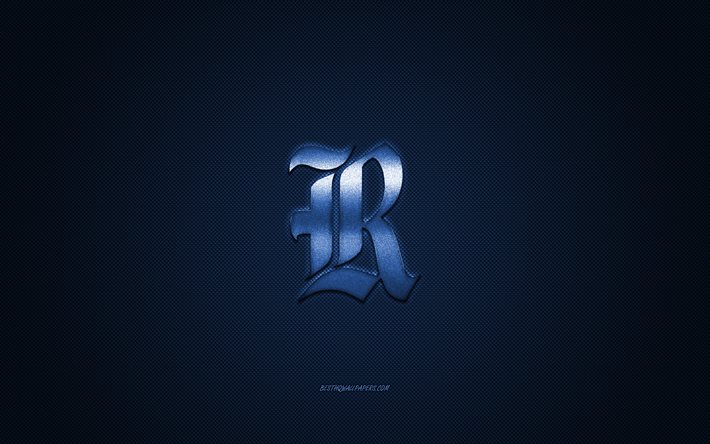 Rice Owls logo, American club de football de la NCAA, logo bleu, bleu en fibre de carbone de fond, football Am&#233;ricain, Houston, Texas, etats-unis, le Riz Hiboux