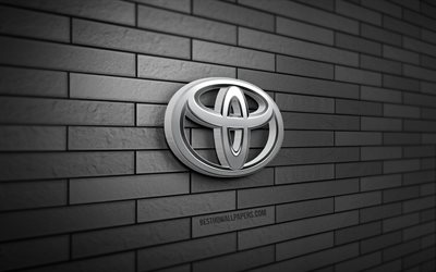 Toyota 3D logo, 4K, gray brickwall, creative, cars brands, Toyota logo, Toyota metal logo, 3D art, Toyota