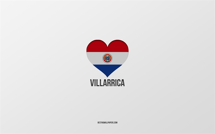 amo villarrica, citt&#224; del paraguay, giorno di villarrica, sfondo grigio, villarrica, paraguay, cuore della bandiera del paraguay, citt&#224; preferite, love villarrica