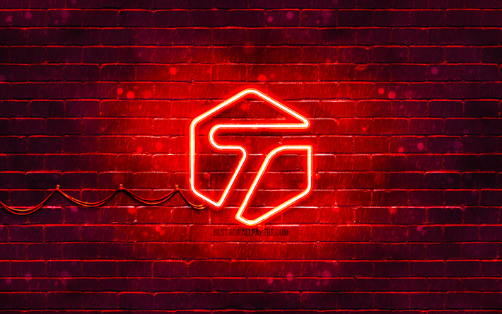 etiquetado logo rojo, 4k, red brickwall, etiquetado logo, marcas, etiquetado logo neon, etiquetado