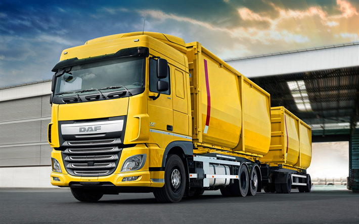 DAF XF, 2017, Euro 6, le Grain de transporteur, de camion avec remorque, jaune XF, le fret, les camions, les DAF