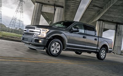 Ford F-150, 2018, Pickup truck, gray F-150, American cars, riding in the rain, Ford
