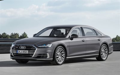 Audi A8 L, 2018, Long version, limousine, gray A8, new A8, German cars, luxury sedan, Audi