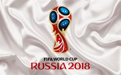 2018 FIFA World Cup, Russia 2018, emblem, logo, soccer, white silk, Russia