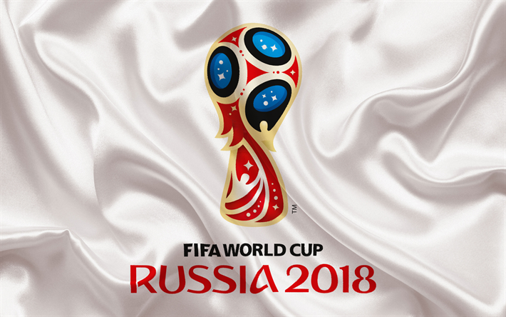 2018 FIFA World Cup, Ven&#228;j&#228; 2018, tunnus, logo, jalkapallo, valkoinen silkki, Ven&#228;j&#228;