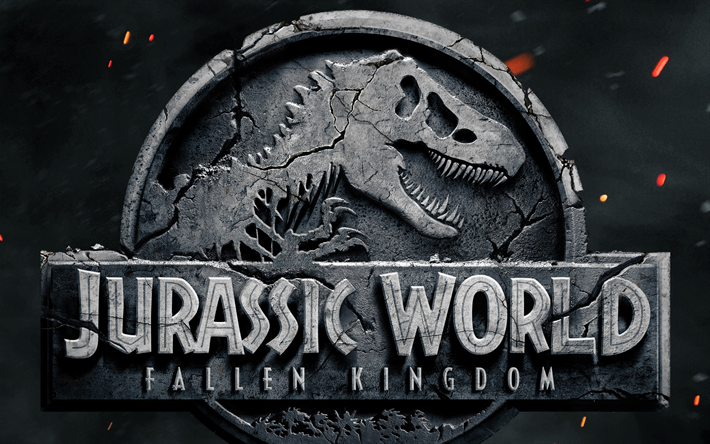 Jurassic World, Ca&#237;do Reino De 2018, con el Emblema de Jurassic world 2, nuevas pel&#237;culas