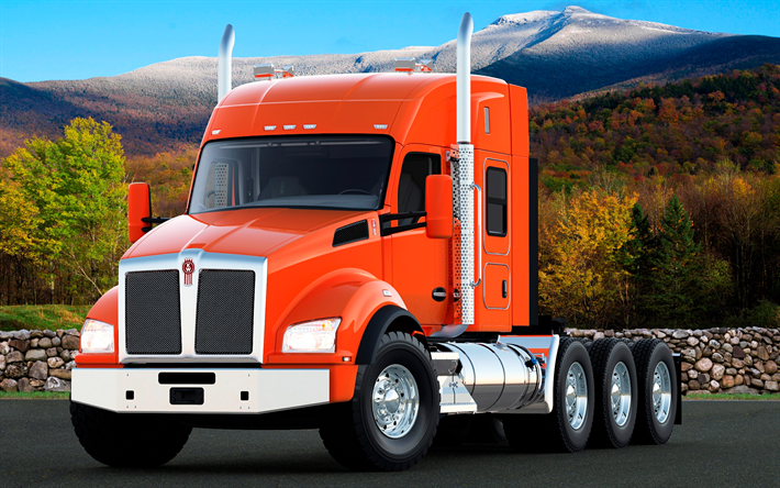 Kenworth T880, 2017, orange T880, les nouveaux camions de livraison, les camions Am&#233;ricains, Kenworth