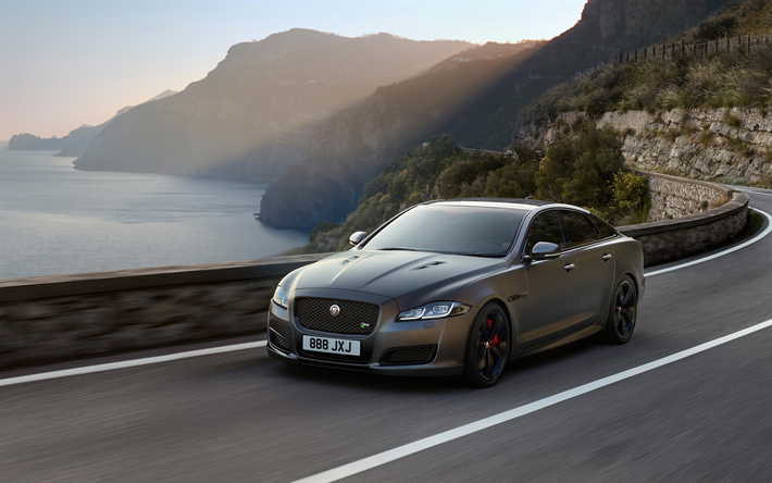 Jaguar XJR575, 2018, Sport berlina, nero opaco vernice, strada, velocit&#224;, Jaguar