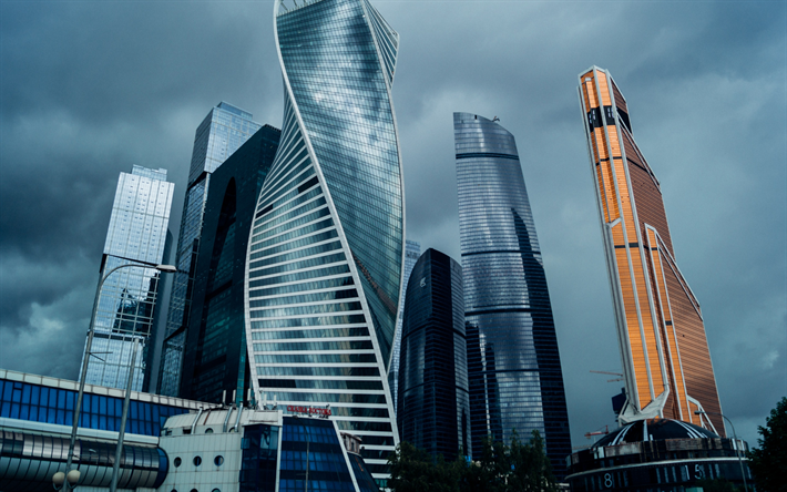Cidade De Moscou, centros de neg&#243;cios, arranha-c&#233;us, Moscovo, R&#250;ssia, arquitetura moderna, edif&#237;cios modernos, Federa&#231;&#227;o Russa