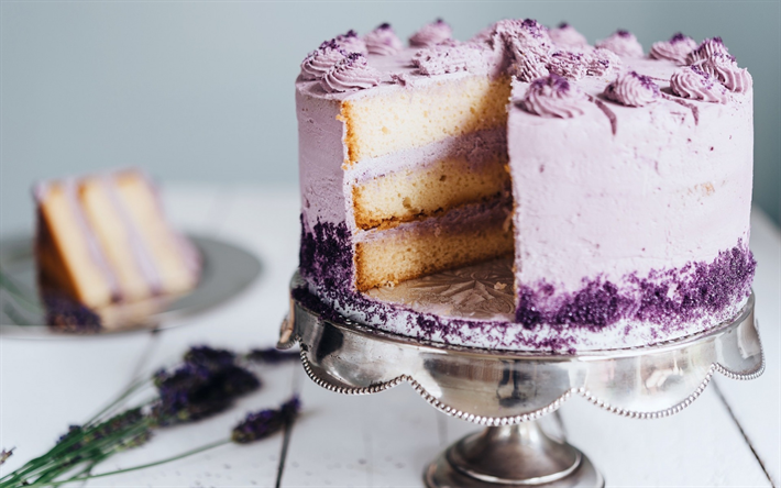 Juhlava kakku, j&#228;lkiruoka, makeisia, laventeli, kakkuja