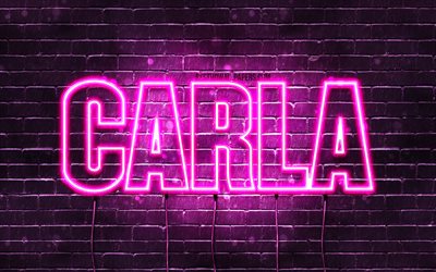 carla, 4k, tapeten, die mit namen, weibliche namen, carla name, purple neon lights, happy birthday carla, beliebte deutsche weibliche namen, bild mit carla namen