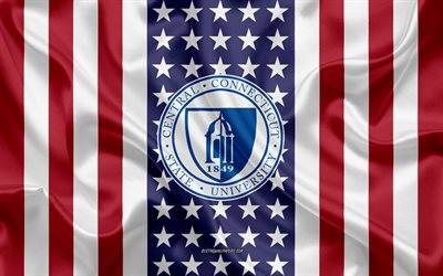 Central Connecticut State University Emblem, Amerikanska Flaggan, Central Connecticut State University logotyp, New Britain, Connecticut, USA, Emblem i Central Connecticut State University