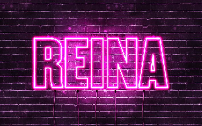 Reina, 4k, wallpapers with names, female names, Reina name, purple neon lights, Happy Birthday Reina, popular japanese female names, picture with Reina name