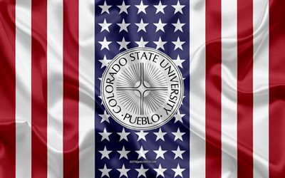 colorado state university pueblo-emblem, amerikanische flagge, colorado state university pueblo-logo, pueblo, colorado, usa, emblem der colorado state university pueblo