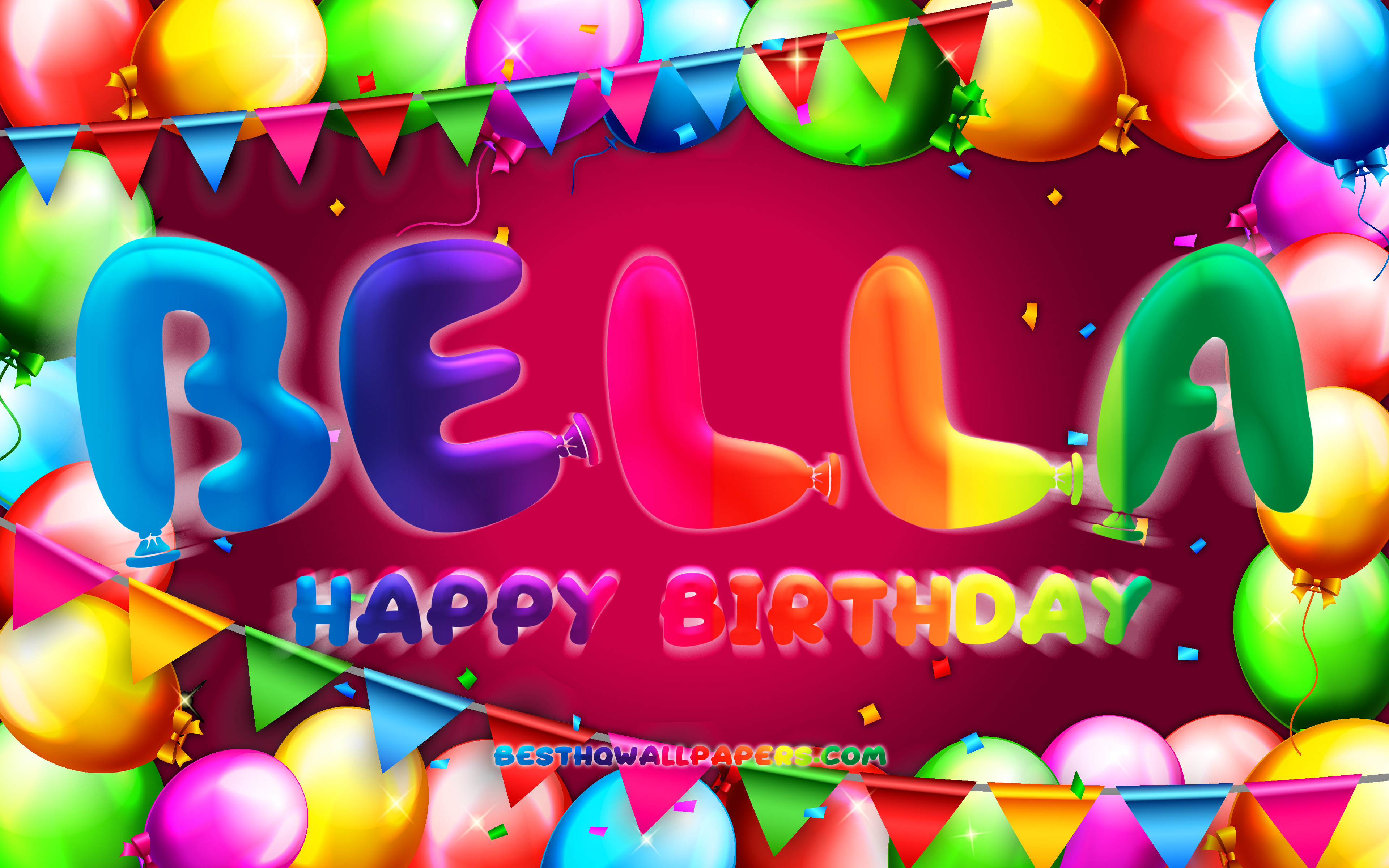 download-wallpapers-happy-birthday-bella-4k-colorful-balloon-frame
