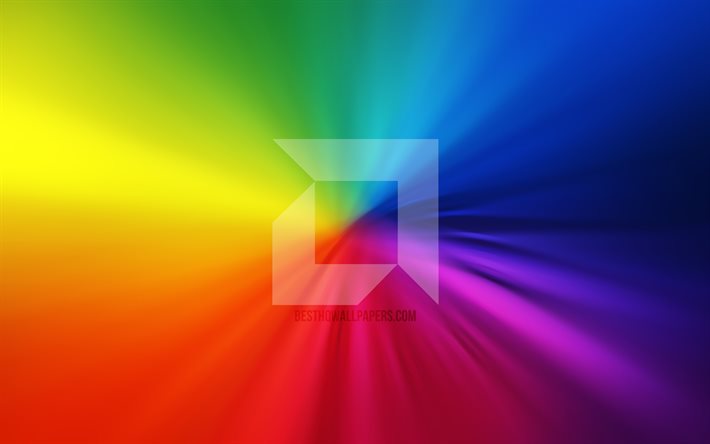 AMD logo, 4k, vortex, rainbow backgrounds, creative, artwork, brands, AMD
