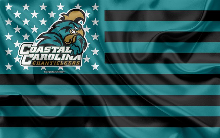 Coastal Carolina, Amerikansk fotboll, kreativa Amerikanska flaggan, blue black flag, NCAA, Conway, South Carolina, USA, Coastal Carolina logotyp, emblem, silk flag
