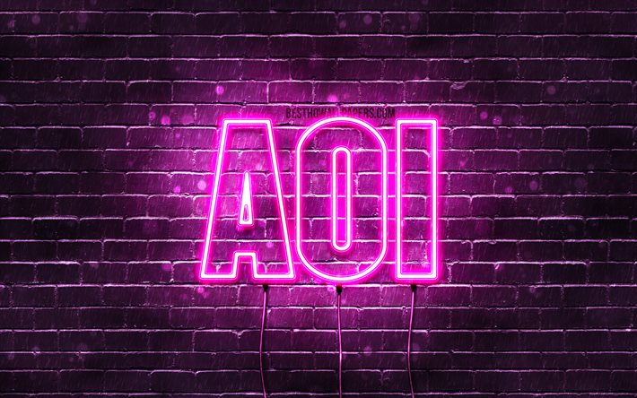 Aoi, 4k, pap&#233;is de parede com os nomes de, nomes femininos, Aoi nome, roxo luzes de neon, Feliz Anivers&#225;rio Aoi, popular japon&#234;s nomes femininos, imagem com Aoi nome