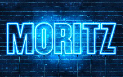Moritz, 4k, wallpapers with names, horizontal text, Moritz name, Happy Birthday Moritz, popular german male names, blue neon lights, picture with Moritz name