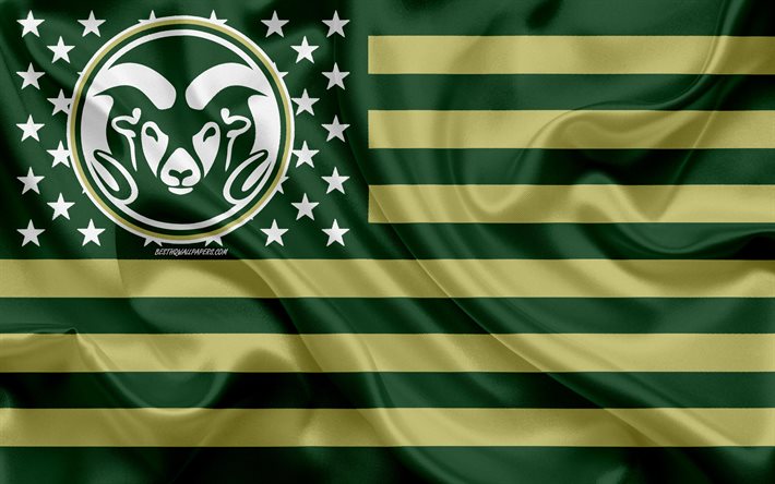 Colorado State Rams Amerikan futbol takımı, yaratıcı Amerikan bayrağı, yeşil-sarı bayrağı, NCAA, Fort Collins, Colorado, ABD, Kıyı Carolina logo, amblem, ipek bayrak, Amerikan Futbolu