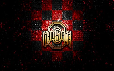 Ohio State Buckeyes, glitter logo, NCAA, red black checkered background, USA, american football team, Ohio State Buckeyes logo, mosaic art, american football, America