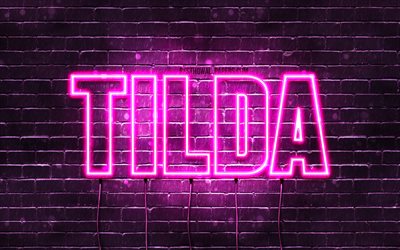 Tilda, 4k, wallpapers with names, female names, Tilda name, purple neon lights, Happy Birthday Tilda, popular german female names, picture with Tilda name
