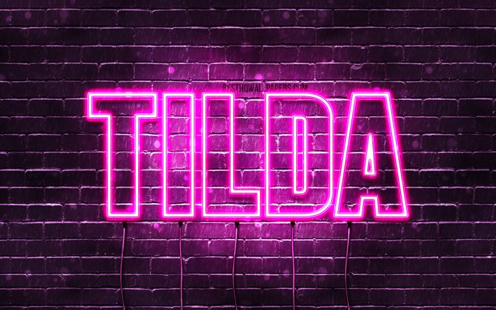 Tilda, 4k, sfondi per il desktop con i nomi, nomi di donna, Tilda nome, viola neon, buon Compleanno Tilda, tedesco popolari nomi femminili, foto con Tilda nome