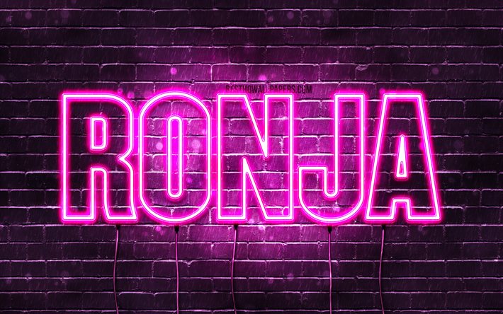 Ronja, 4k, des fonds d&#39;&#233;cran avec des noms, des noms f&#233;minins, Ronja nom, violet n&#233;on, Joyeux Anniversaire Ronja, populaire en allemagne, les noms de femmes, image avec Ronja nom