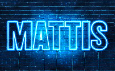 Mattis, 4k, wallpapers with names, horizontal text, Mattis name, Happy Birthday Mattis, popular german male names, blue neon lights, picture with Mattis name
